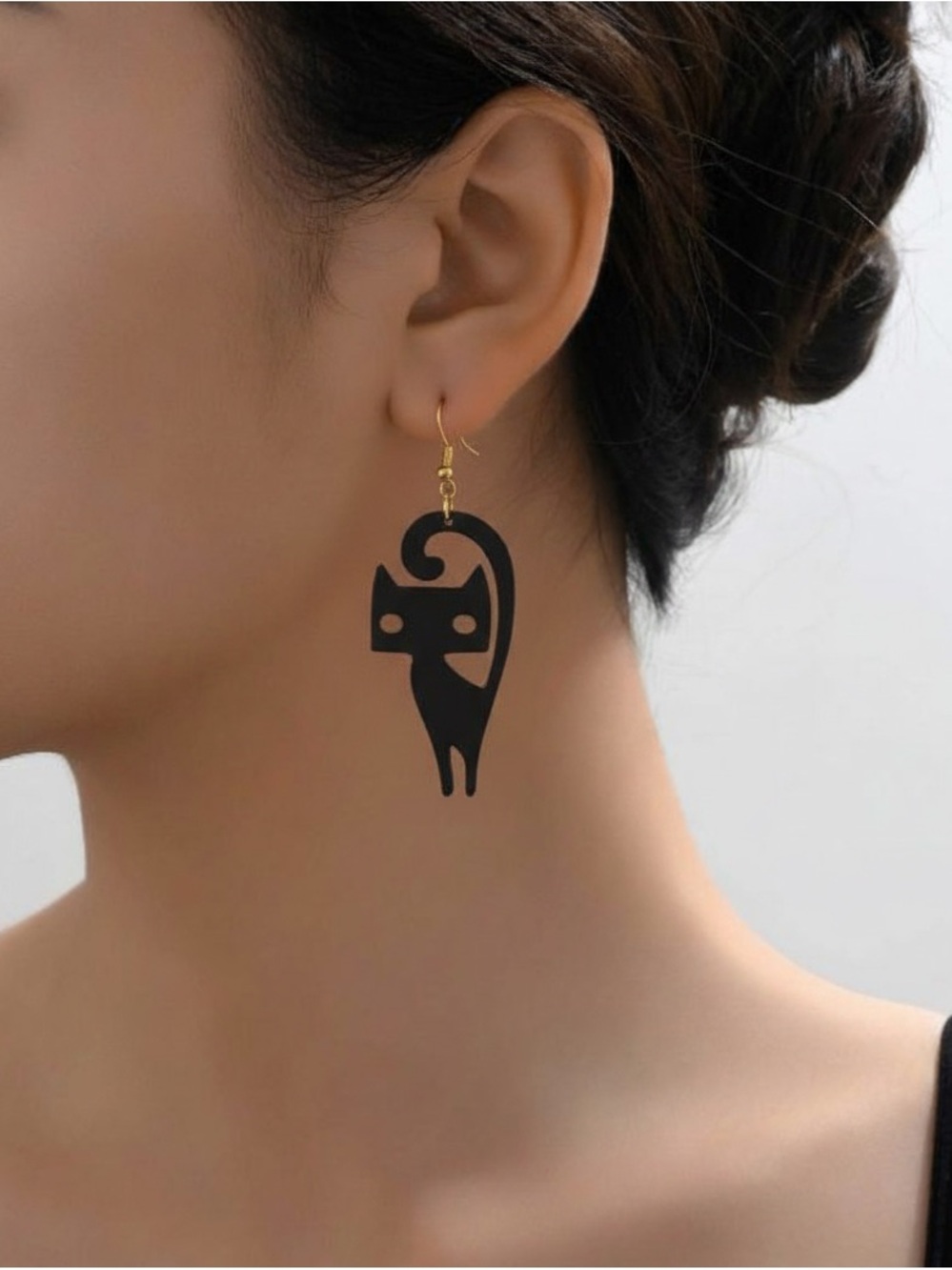 Black Cat Silhouette Drop Earrings - Unbranded